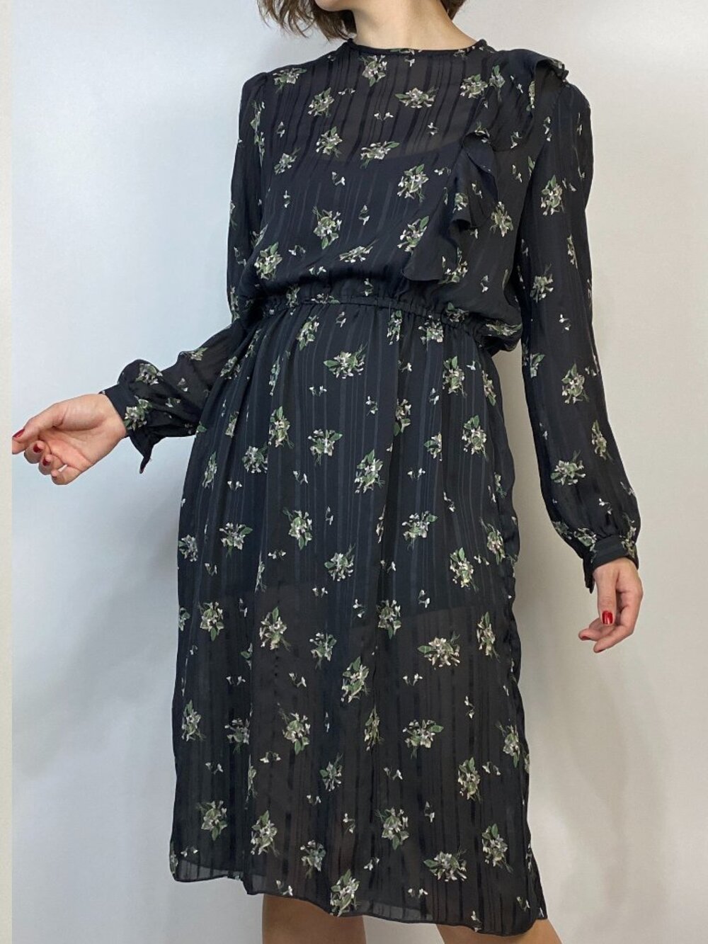 Vintage 1970s FLORAL Secretary Dress with FRILLS! Medium